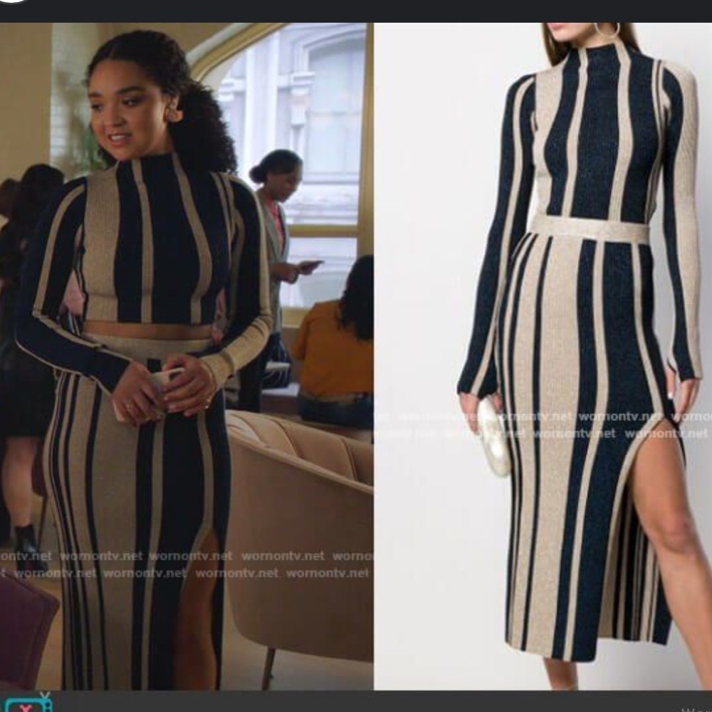 Long Sleeve Midi Dress, Self-Portrait Metallic Striped Knit Crop Top & Skirt Set